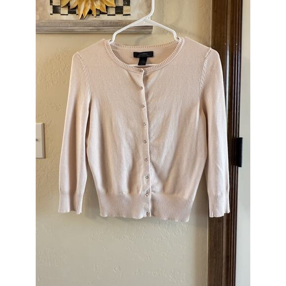 Vtg Dainty Express Silk Cashmere Sz Small Cardigan PinkSweater Rhinestone Button - Picture 1 of 11